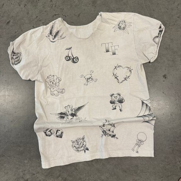 Vintage Y2K Teddy Fresh Tattoo Sketch Black White Graphic Tee Medium - Picture 1 of 4